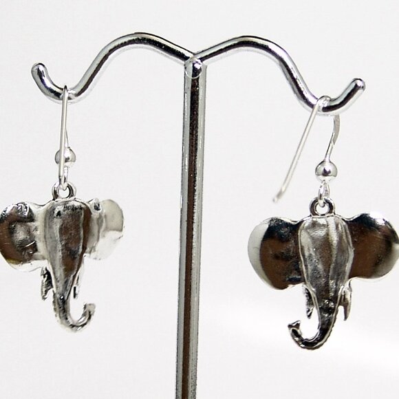 Sterling Silver Elephant Earrings Drop Dangle Oxidized French Hooks - Picture 4 of 4